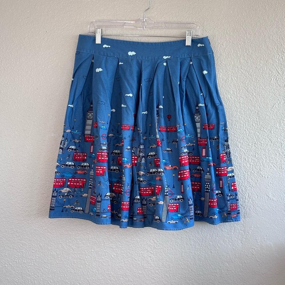 London Skyline Print Circle Skirt Blue Red‎ Retro A-Line Size XL - Picture 7 of 10